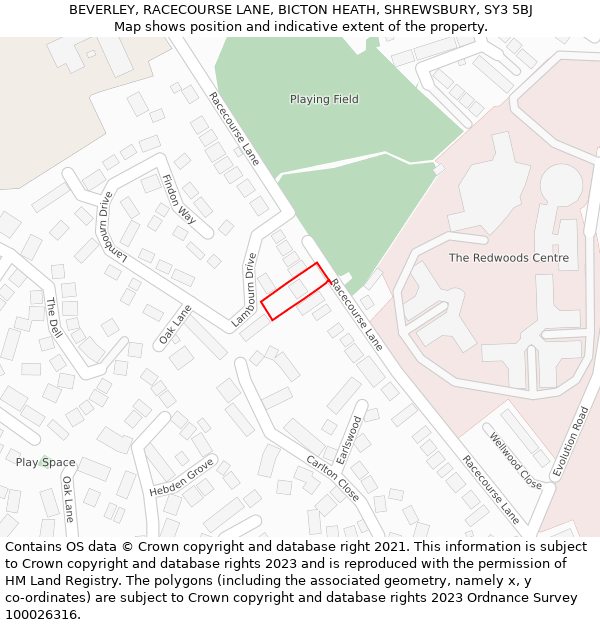 BEVERLEY, RACECOURSE LANE, BICTON HEATH, SHREWSBURY, SY3 5BJ: Location map and indicative extent of plot