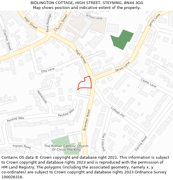 BIDLINGTON COTTAGE, HIGH STREET, STEYNING, BN44 3GG: Location map and indicative extent of plot