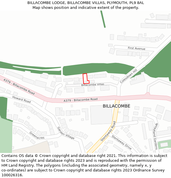 BILLACOMBE LODGE, BILLACOMBE VILLAS, PLYMOUTH, PL9 8AL: Location map and indicative extent of plot