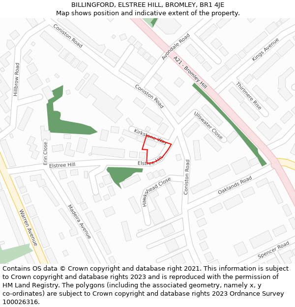 BILLINGFORD, ELSTREE HILL, BROMLEY, BR1 4JE: Location map and indicative extent of plot