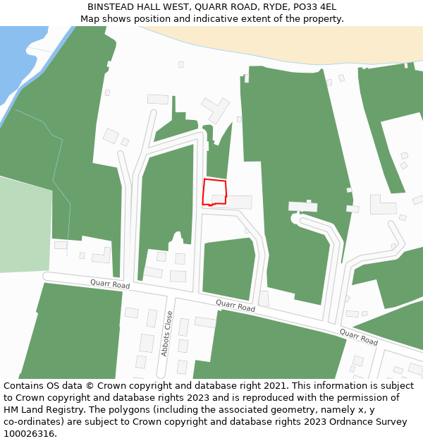 BINSTEAD HALL WEST, QUARR ROAD, RYDE, PO33 4EL: Location map and indicative extent of plot