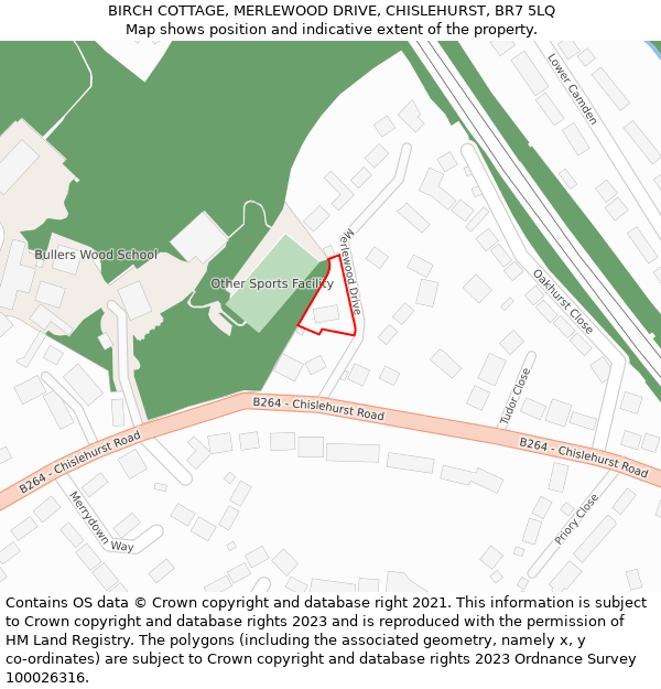 BIRCH COTTAGE, MERLEWOOD DRIVE, CHISLEHURST, BR7 5LQ: Location map and indicative extent of plot