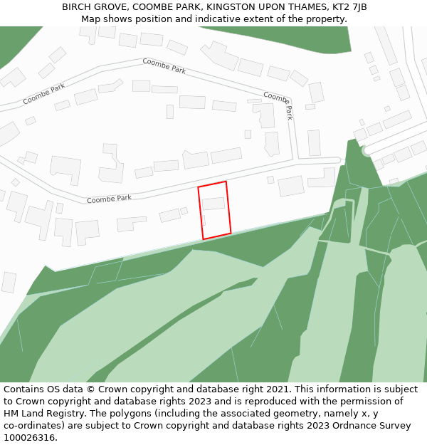 BIRCH GROVE, COOMBE PARK, KINGSTON UPON THAMES, KT2 7JB: Location map and indicative extent of plot