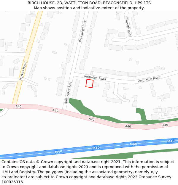 BIRCH HOUSE, 2B, WATTLETON ROAD, BEACONSFIELD, HP9 1TS: Location map and indicative extent of plot