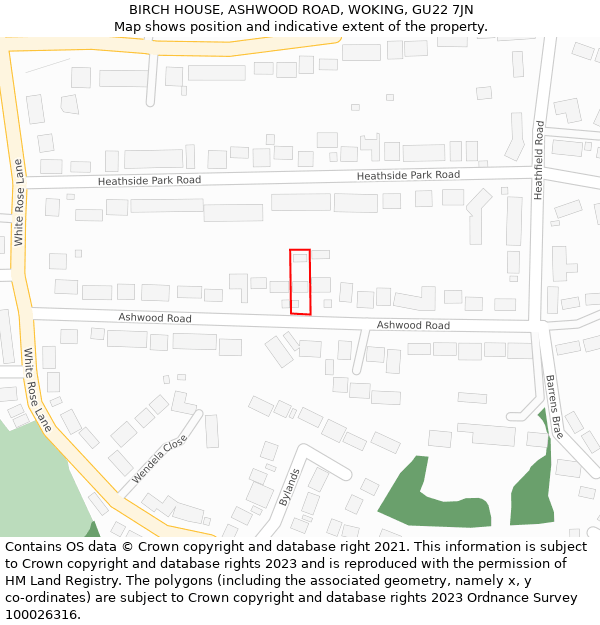 BIRCH HOUSE, ASHWOOD ROAD, WOKING, GU22 7JN: Location map and indicative extent of plot