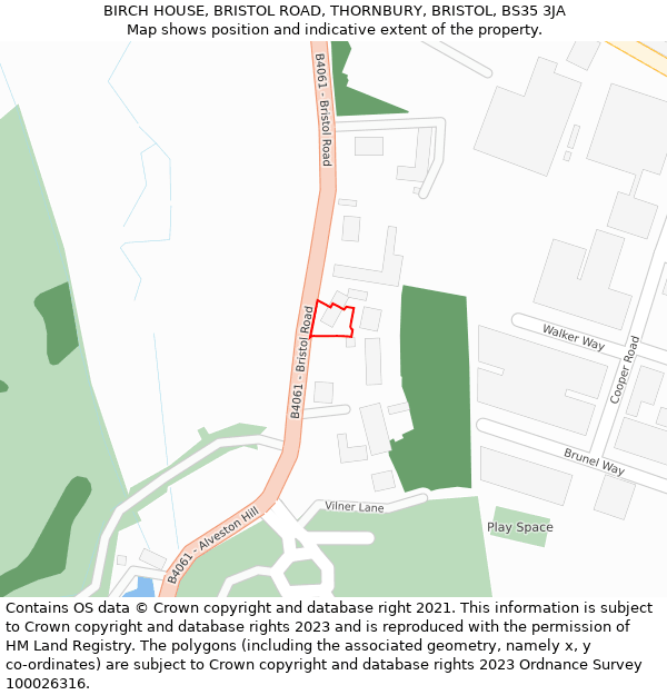 BIRCH HOUSE, BRISTOL ROAD, THORNBURY, BRISTOL, BS35 3JA: Location map and indicative extent of plot