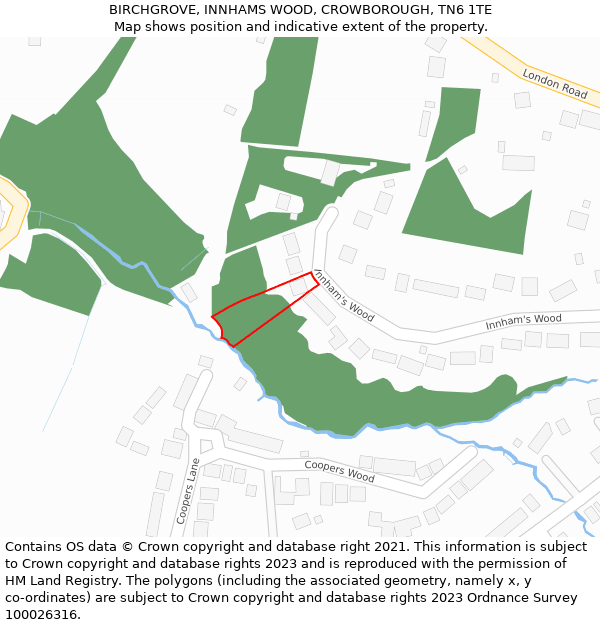 BIRCHGROVE, INNHAMS WOOD, CROWBOROUGH, TN6 1TE: Location map and indicative extent of plot