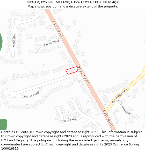 BIRNAM, FOX HILL VILLAGE, HAYWARDS HEATH, RH16 4QZ: Location map and indicative extent of plot