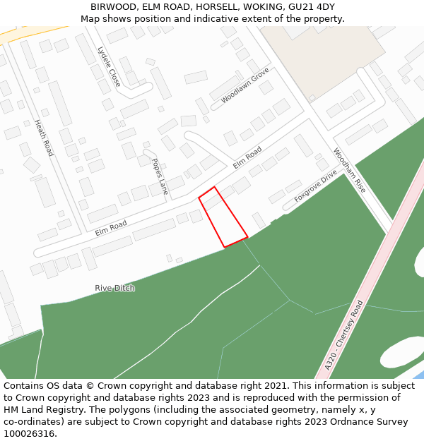 BIRWOOD, ELM ROAD, HORSELL, WOKING, GU21 4DY: Location map and indicative extent of plot