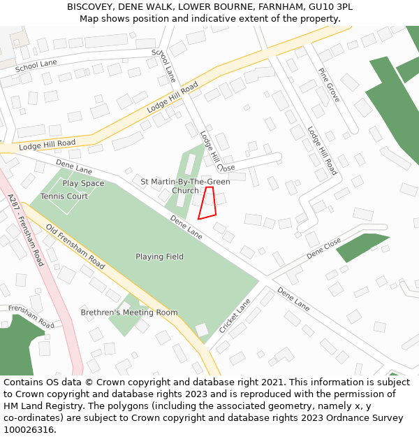 BISCOVEY, DENE WALK, LOWER BOURNE, FARNHAM, GU10 3PL: Location map and indicative extent of plot