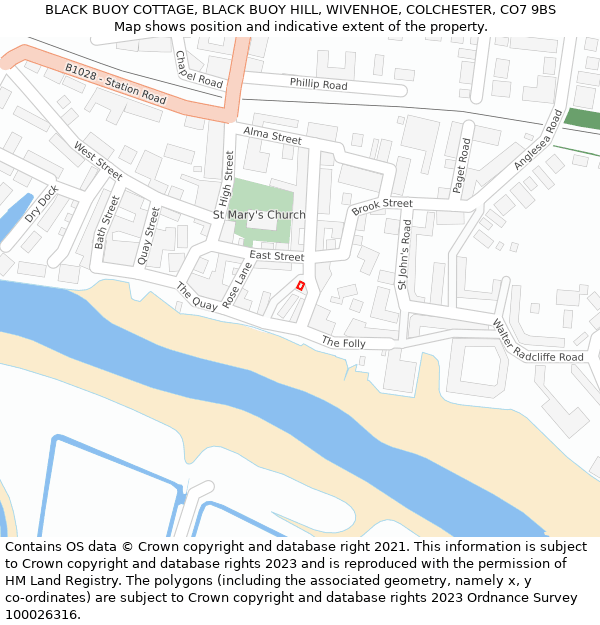 BLACK BUOY COTTAGE, BLACK BUOY HILL, WIVENHOE, COLCHESTER, CO7 9BS: Location map and indicative extent of plot