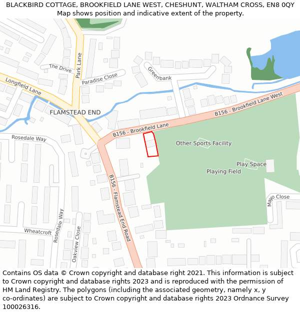 BLACKBIRD COTTAGE, BROOKFIELD LANE WEST, CHESHUNT, WALTHAM CROSS, EN8 0QY: Location map and indicative extent of plot