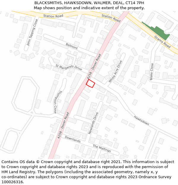 BLACKSMITHS, HAWKSDOWN, WALMER, DEAL, CT14 7PH: Location map and indicative extent of plot