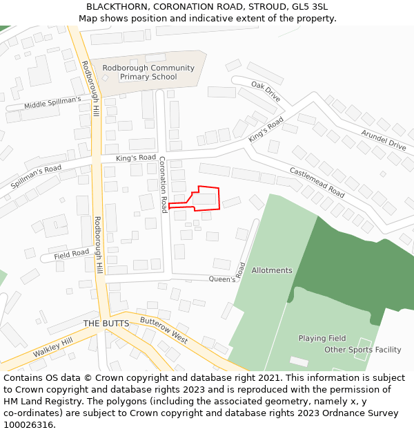 BLACKTHORN, CORONATION ROAD, STROUD, GL5 3SL: Location map and indicative extent of plot