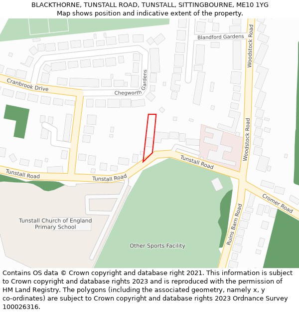 BLACKTHORNE, TUNSTALL ROAD, TUNSTALL, SITTINGBOURNE, ME10 1YG: Location map and indicative extent of plot