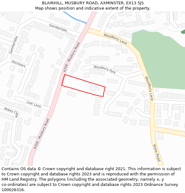 BLAIRHILL, MUSBURY ROAD, AXMINSTER, EX13 5JS: Location map and indicative extent of plot