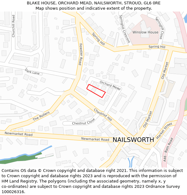 BLAKE HOUSE, ORCHARD MEAD, NAILSWORTH, STROUD, GL6 0RE: Location map and indicative extent of plot