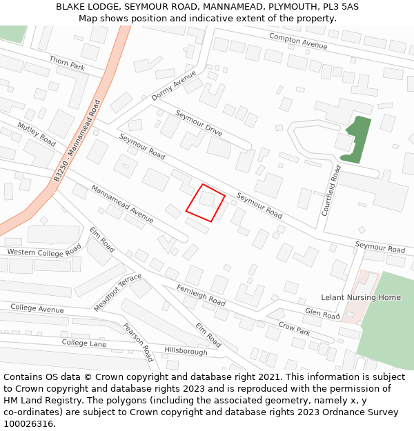 BLAKE LODGE, SEYMOUR ROAD, MANNAMEAD, PLYMOUTH, PL3 5AS: Location map and indicative extent of plot