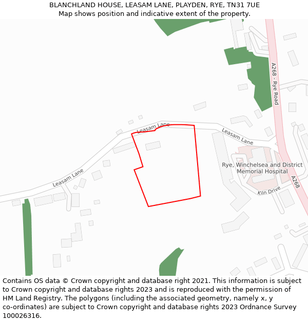 BLANCHLAND HOUSE, LEASAM LANE, PLAYDEN, RYE, TN31 7UE: Location map and indicative extent of plot