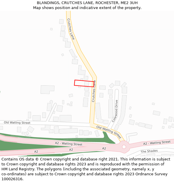 BLANDINGS, CRUTCHES LANE, ROCHESTER, ME2 3UH: Location map and indicative extent of plot