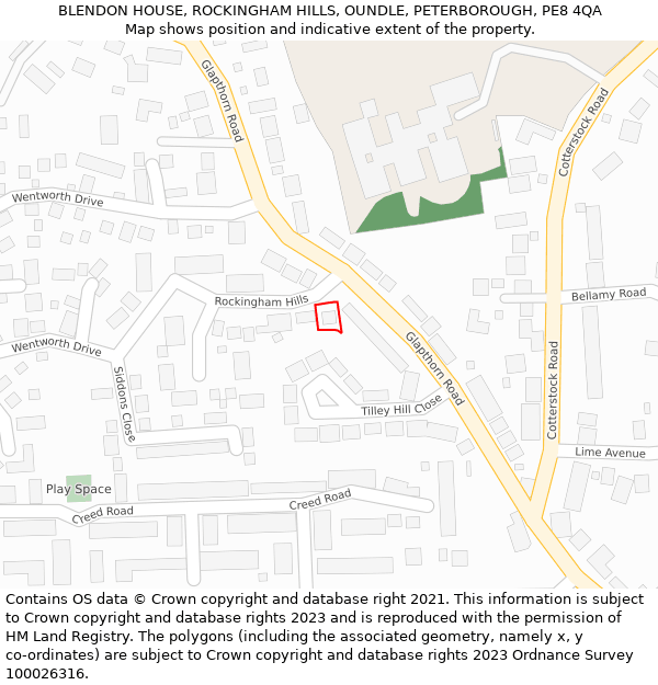 BLENDON HOUSE, ROCKINGHAM HILLS, OUNDLE, PETERBOROUGH, PE8 4QA: Location map and indicative extent of plot