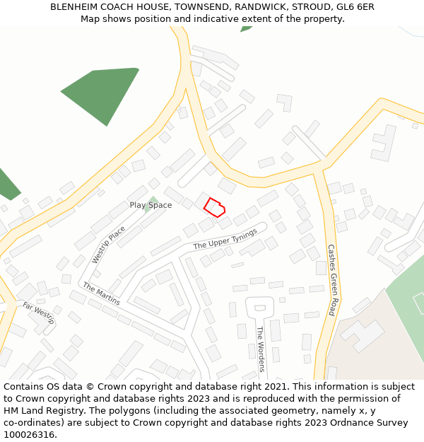 BLENHEIM COACH HOUSE, TOWNSEND, RANDWICK, STROUD, GL6 6ER: Location map and indicative extent of plot