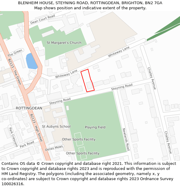 BLENHEIM HOUSE, STEYNING ROAD, ROTTINGDEAN, BRIGHTON, BN2 7GA: Location map and indicative extent of plot