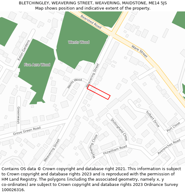 BLETCHINGLEY, WEAVERING STREET, WEAVERING, MAIDSTONE, ME14 5JS: Location map and indicative extent of plot