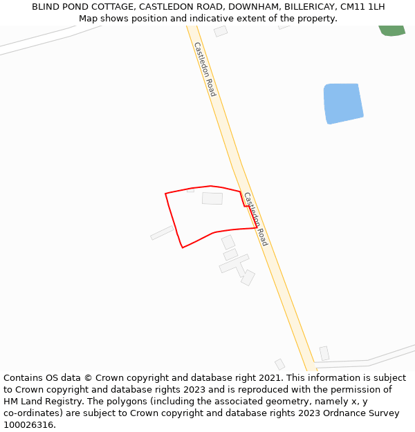 BLIND POND COTTAGE, CASTLEDON ROAD, DOWNHAM, BILLERICAY, CM11 1LH: Location map and indicative extent of plot