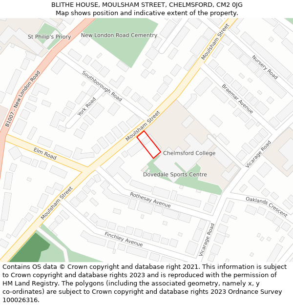 BLITHE HOUSE, MOULSHAM STREET, CHELMSFORD, CM2 0JG: Location map and indicative extent of plot