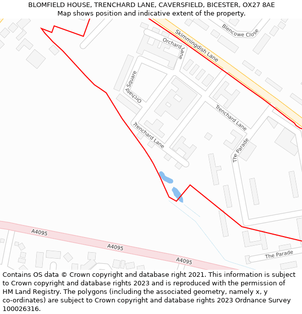 BLOMFIELD HOUSE, TRENCHARD LANE, CAVERSFIELD, BICESTER, OX27 8AE: Location map and indicative extent of plot