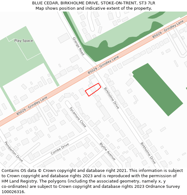 BLUE CEDAR, BIRKHOLME DRIVE, STOKE-ON-TRENT, ST3 7LR: Location map and indicative extent of plot