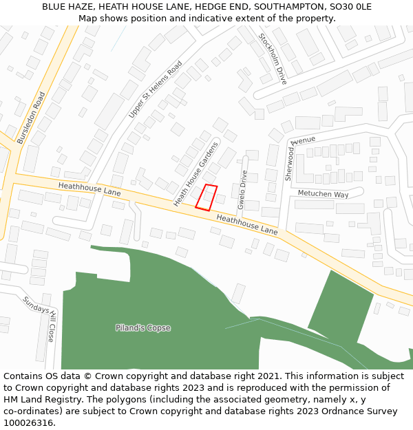 BLUE HAZE, HEATH HOUSE LANE, HEDGE END, SOUTHAMPTON, SO30 0LE: Location map and indicative extent of plot