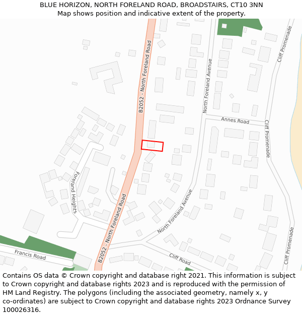 BLUE HORIZON, NORTH FORELAND ROAD, BROADSTAIRS, CT10 3NN: Location map and indicative extent of plot