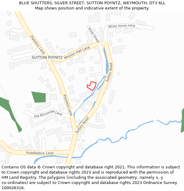 BLUE SHUTTERS, SILVER STREET, SUTTON POYNTZ, WEYMOUTH, DT3 6LL: Location map and indicative extent of plot