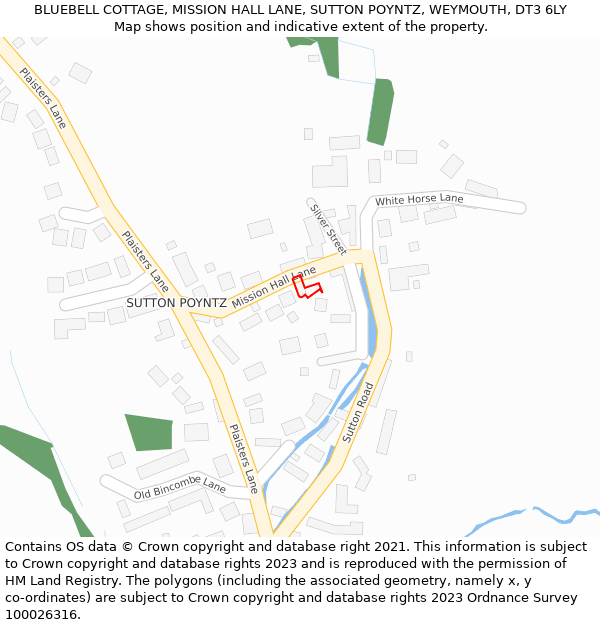 BLUEBELL COTTAGE, MISSION HALL LANE, SUTTON POYNTZ, WEYMOUTH, DT3 6LY: Location map and indicative extent of plot