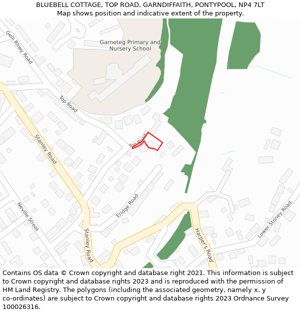 BLUEBELL COTTAGE, TOP ROAD, GARNDIFFAITH, PONTYPOOL, NP4 7LT: Location map and indicative extent of plot