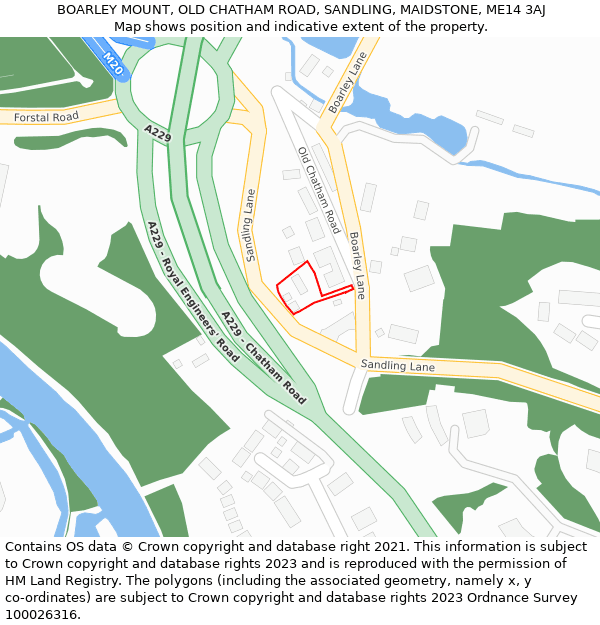 BOARLEY MOUNT, OLD CHATHAM ROAD, SANDLING, MAIDSTONE, ME14 3AJ: Location map and indicative extent of plot