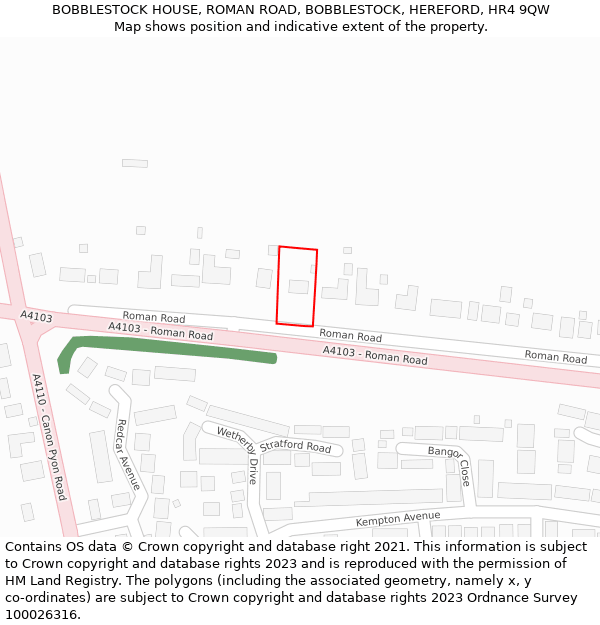 BOBBLESTOCK HOUSE, ROMAN ROAD, BOBBLESTOCK, HEREFORD, HR4 9QW: Location map and indicative extent of plot