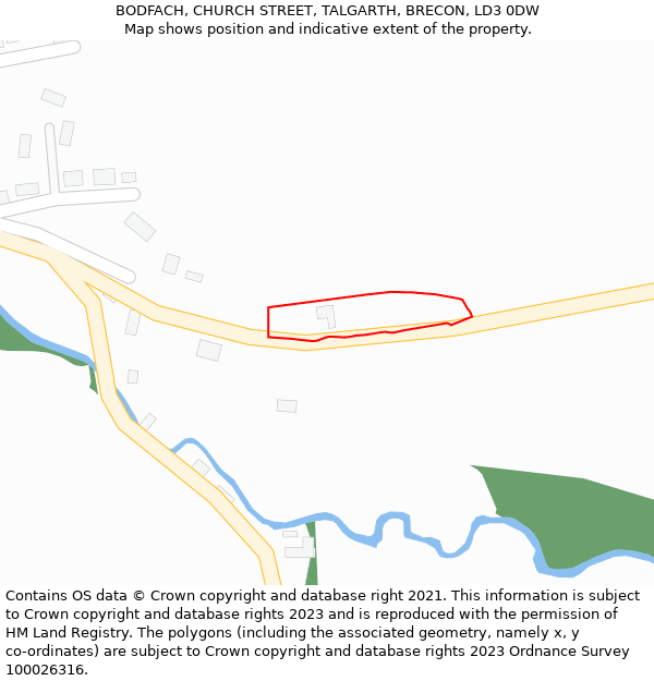 BODFACH, CHURCH STREET, TALGARTH, BRECON, LD3 0DW: Location map and indicative extent of plot