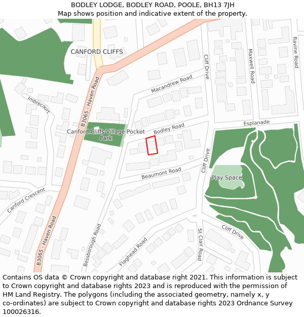 BODLEY LODGE, BODLEY ROAD, POOLE, BH13 7JH: Location map and indicative extent of plot