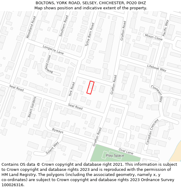 BOLTONS, YORK ROAD, SELSEY, CHICHESTER, PO20 0HZ: Location map and indicative extent of plot