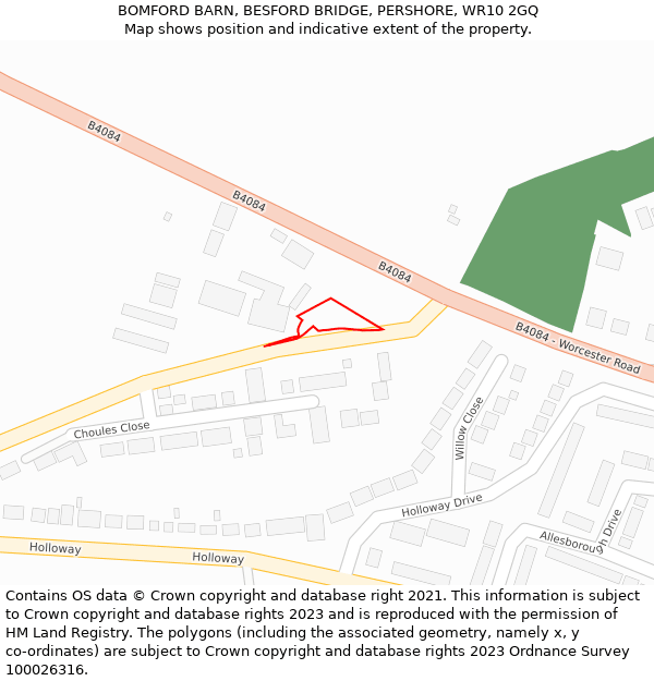 BOMFORD BARN, BESFORD BRIDGE, PERSHORE, WR10 2GQ: Location map and indicative extent of plot