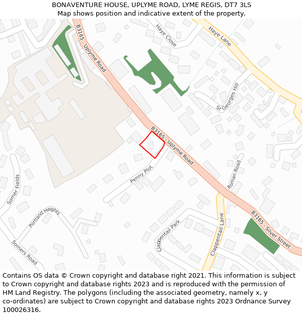 BONAVENTURE HOUSE, UPLYME ROAD, LYME REGIS, DT7 3LS: Location map and indicative extent of plot