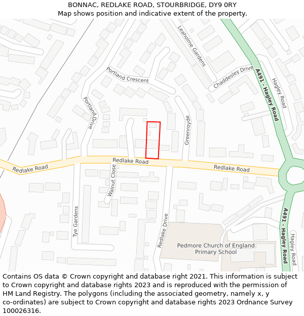 BONNAC, REDLAKE ROAD, STOURBRIDGE, DY9 0RY: Location map and indicative extent of plot