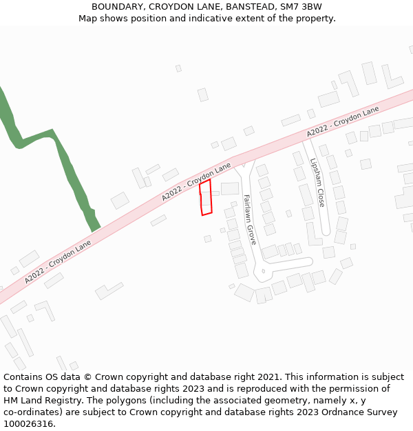 BOUNDARY, CROYDON LANE, BANSTEAD, SM7 3BW: Location map and indicative extent of plot