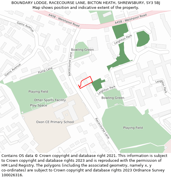 BOUNDARY LODGE, RACECOURSE LANE, BICTON HEATH, SHREWSBURY, SY3 5BJ: Location map and indicative extent of plot