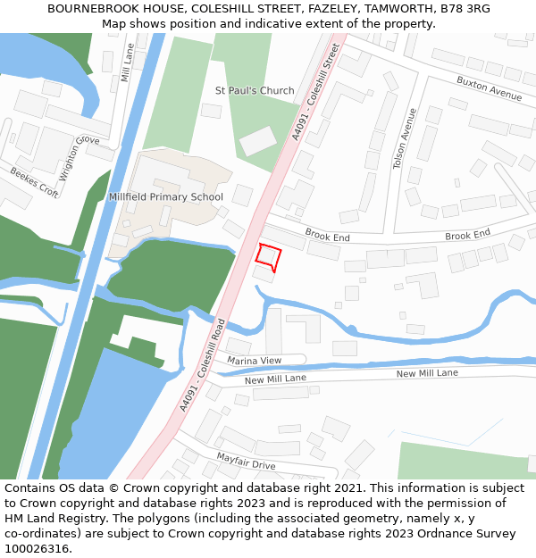 BOURNEBROOK HOUSE, COLESHILL STREET, FAZELEY, TAMWORTH, B78 3RG: Location map and indicative extent of plot