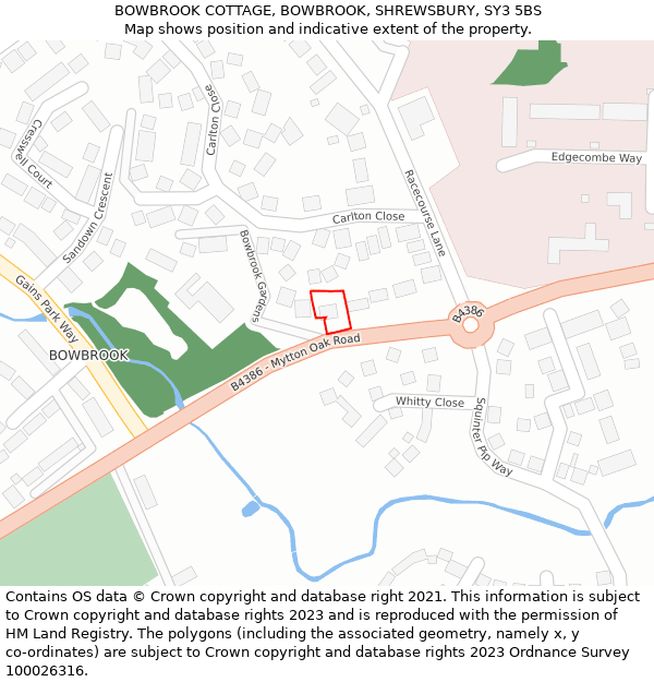 BOWBROOK COTTAGE, BOWBROOK, SHREWSBURY, SY3 5BS: Location map and indicative extent of plot