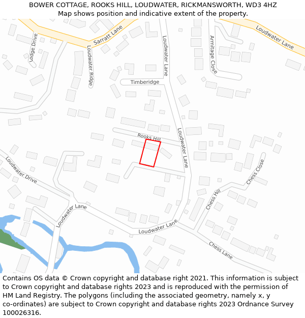 BOWER COTTAGE, ROOKS HILL, LOUDWATER, RICKMANSWORTH, WD3 4HZ: Location map and indicative extent of plot
